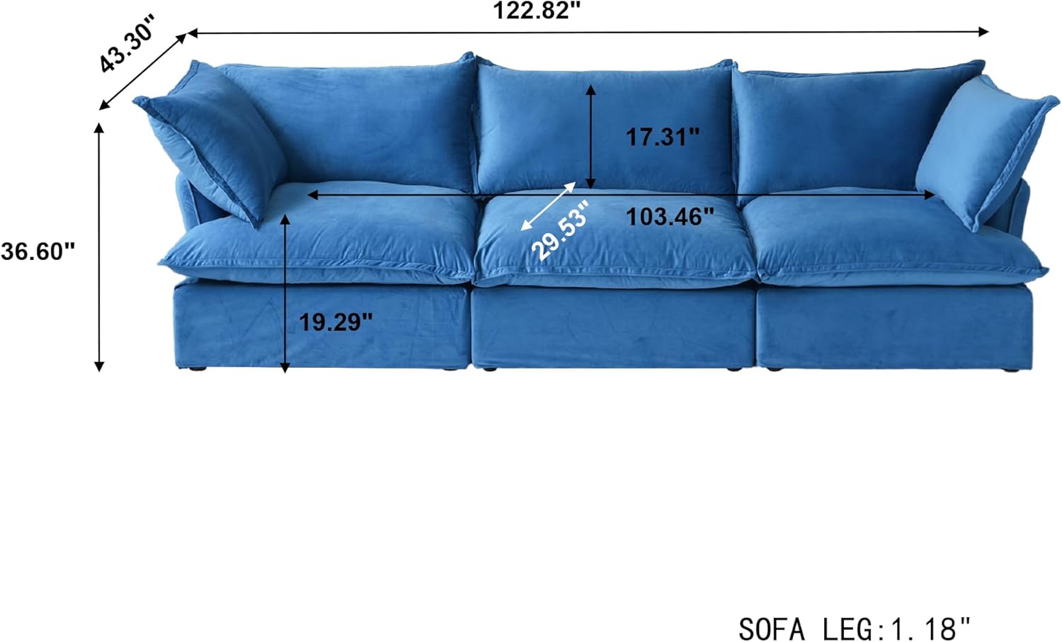 Sabi Modular Boucle Cloud Sofa - Blue - 3-Seater Sofa - Nuvé