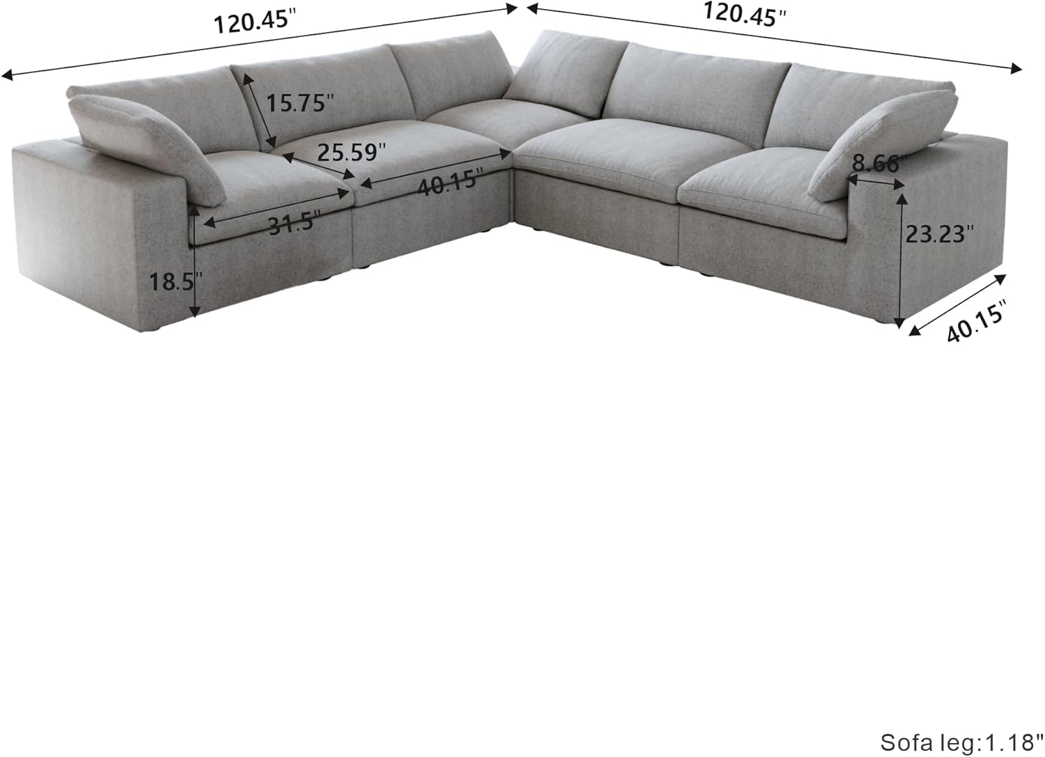 Nuvé® Solace Modular Bouclé Cloud Sofa - Space Grey - 5-Seater Corner Sectional (V-Shaped) - Nuvé