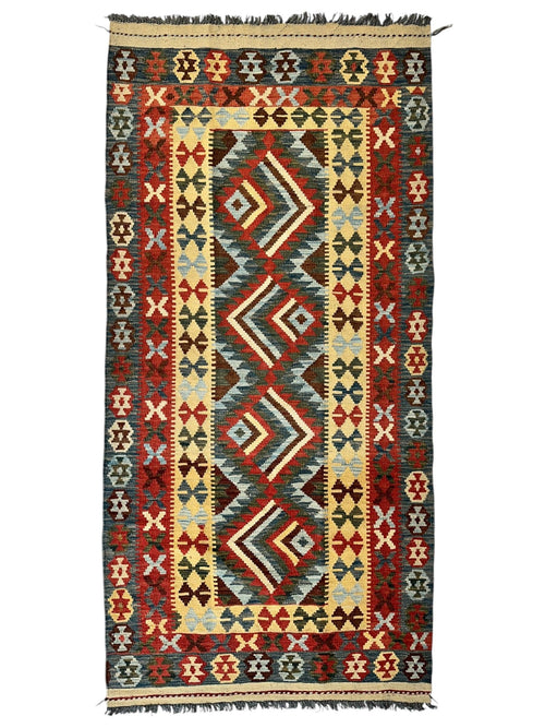 Afghani Maimana Kilim Wide Runner Rug 3’3” x 6’8” - Nuvé