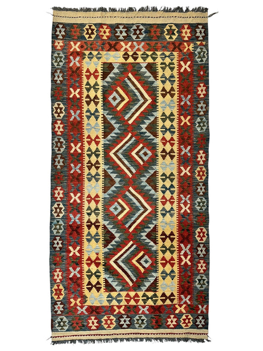 Afghani Maimana Kilim Wide Runner Rug 3’3” x 6’8” - Nuvé