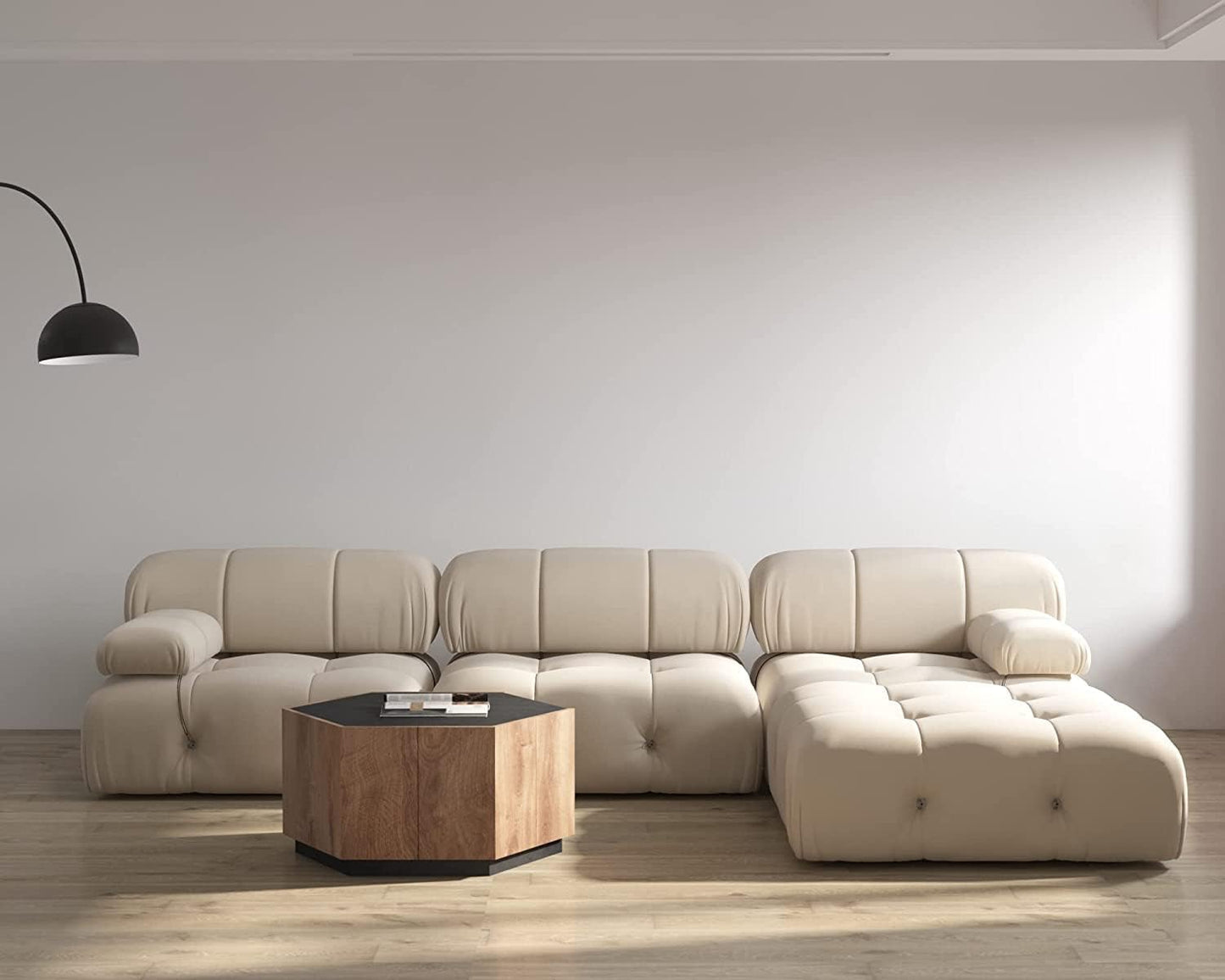 Nuvé® Takumi Velvet Modular Bouclé Cloud Sofa - Beige - 3-Seater Sofa with 1 Ottoman - Nuvé