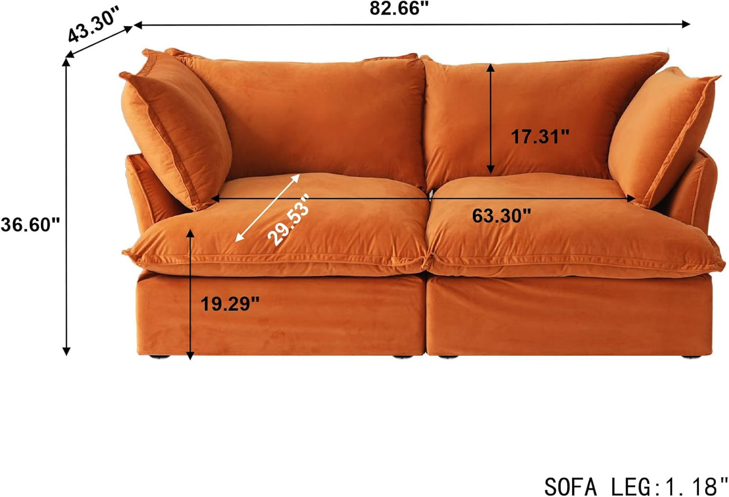 Sabi Modular Boucle Cloud Sofa - Orange - 2-Seater Sofa - Nuvé