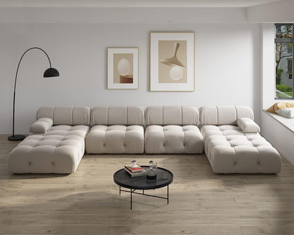 Nuvé® Takumi Velvet Modular Bouclé Cloud Sofa - Beige - 3-Seater Sofa with 2 Ottoman - Nuvé