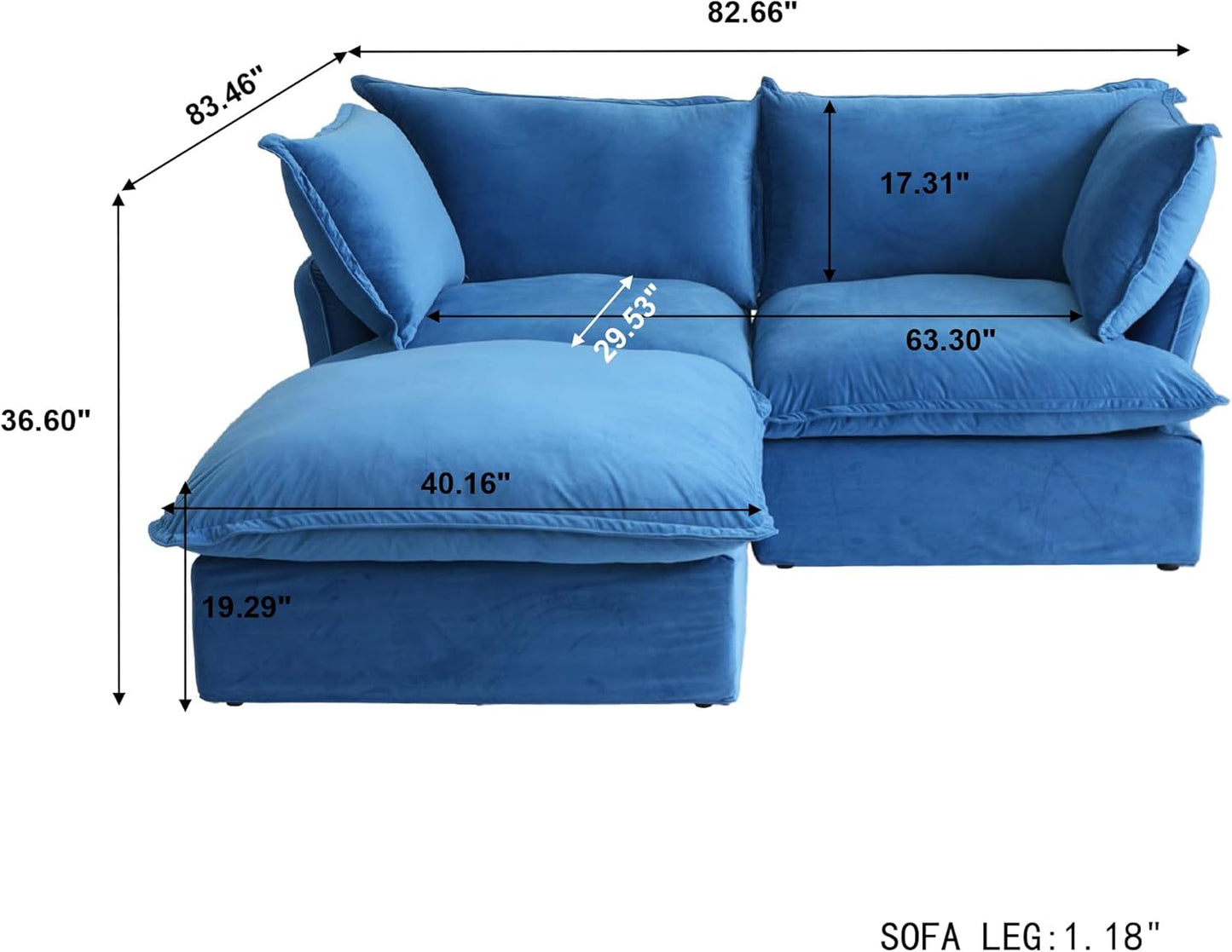 Sabi Modular Boucle Cloud Sofa - Blue - Single Seater Sofa with Ottoman - Nuvé