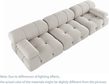 Nuvé® Takumi Velvet Modular Bouclé Cloud Sofa - Beige - 3 Seater Sofa - Nuvé