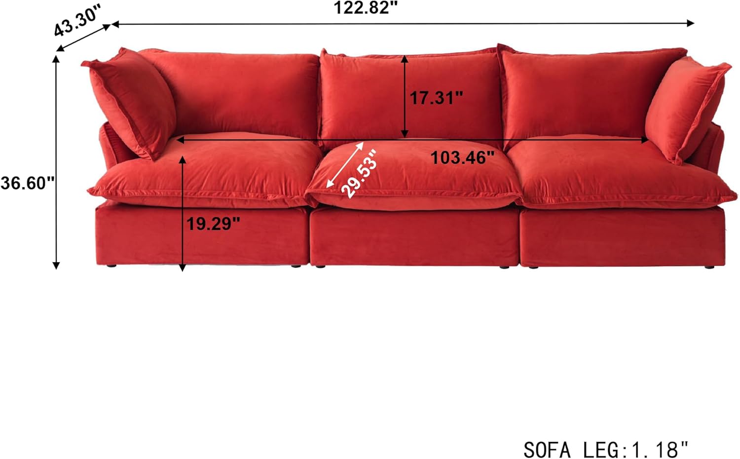 Sabi Modular Boucle Cloud Sofa - Red - 3-Seater Sofa - Nuvé