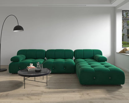 Nuvé® Takumi Velvet Modular Bouclé Cloud Sofa - Green - 3-Seater Sofa with 1 Ottoman - Nuvé