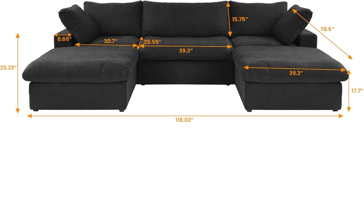 Nuvé® Solace Modular Bouclé Cloud Sofa - Obsidian Black - 3-Seater Sectional Sofa with 2 Ottomans - Nuvé