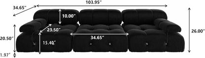 Nuvé® Takumi Velvet Modular Bouclé Cloud Sofa - Black - 3 Seater Sofa - Nuvé