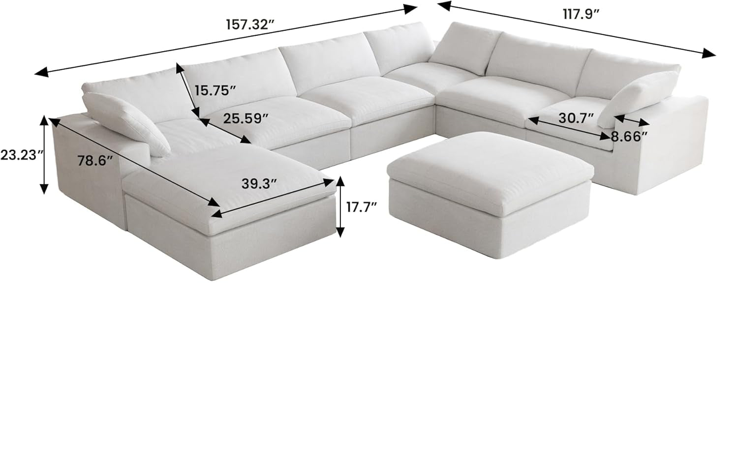 Nuvé® Solace Modular Bouclé Cloud Sofa - Snow White - 7-Seater Corner Chaise - Nuvé