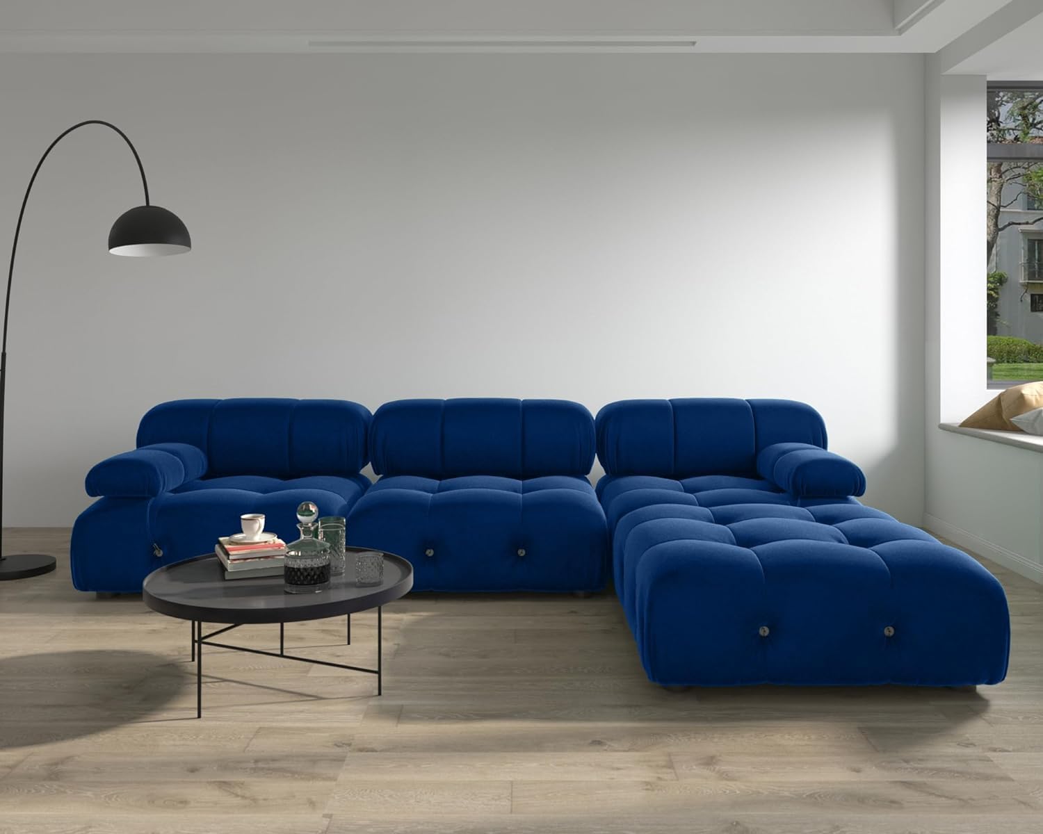 Nuvé® Takumi Velvet Modular Bouclé Cloud Sofa - Blue - 3-Seater Sofa with 1 Ottoman - Nuvé
