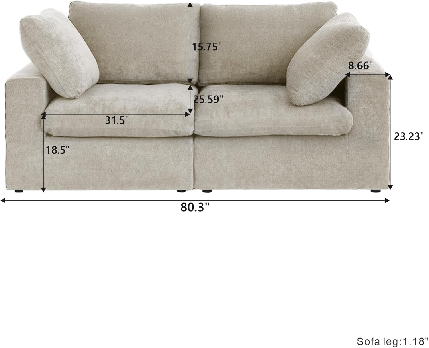 Nuvé® Solace Modular Bouclé Cloud Sofa - Khaki - 2-Seater Sofa - Nuvé