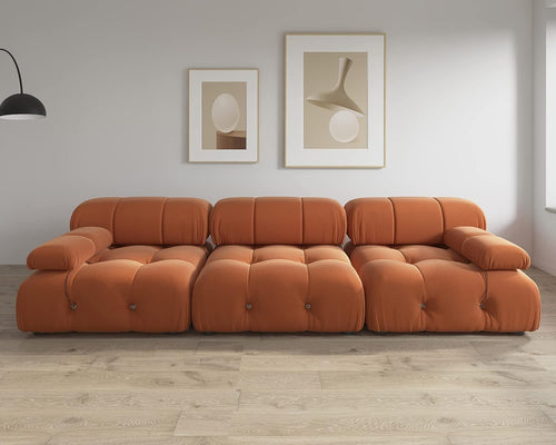 Nuvé® Takumi Velvet Modular Bouclé Cloud Sofa - Orange - 3 Seater Sofa - Nuvé