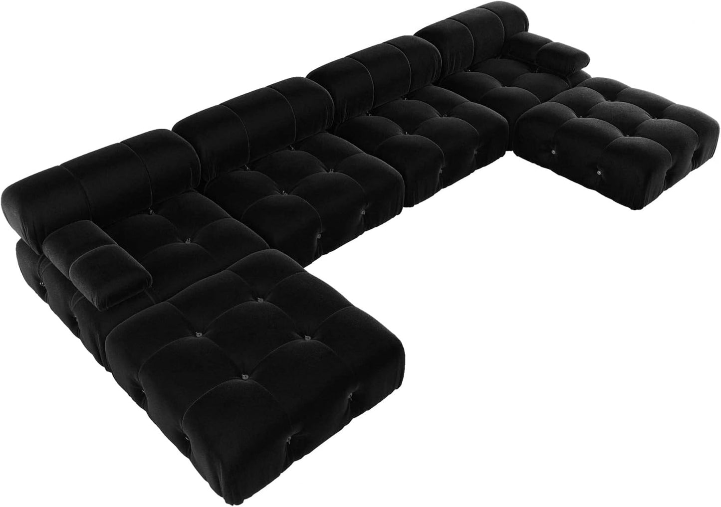 Nuvé® Takumi Velvet Modular Bouclé Cloud Sofa - Black - 3-Seater Sofa with 2 Ottoman - Nuvé
