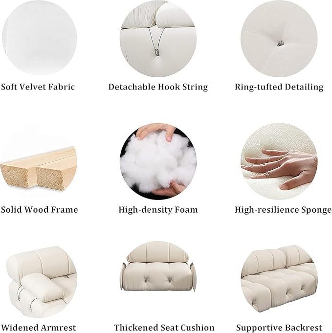 Nuvé® Takumi Velvet Modular Bouclé Cloud Sofa - Beige - 3-Seater Sofa with 1 Ottoman - Nuvé