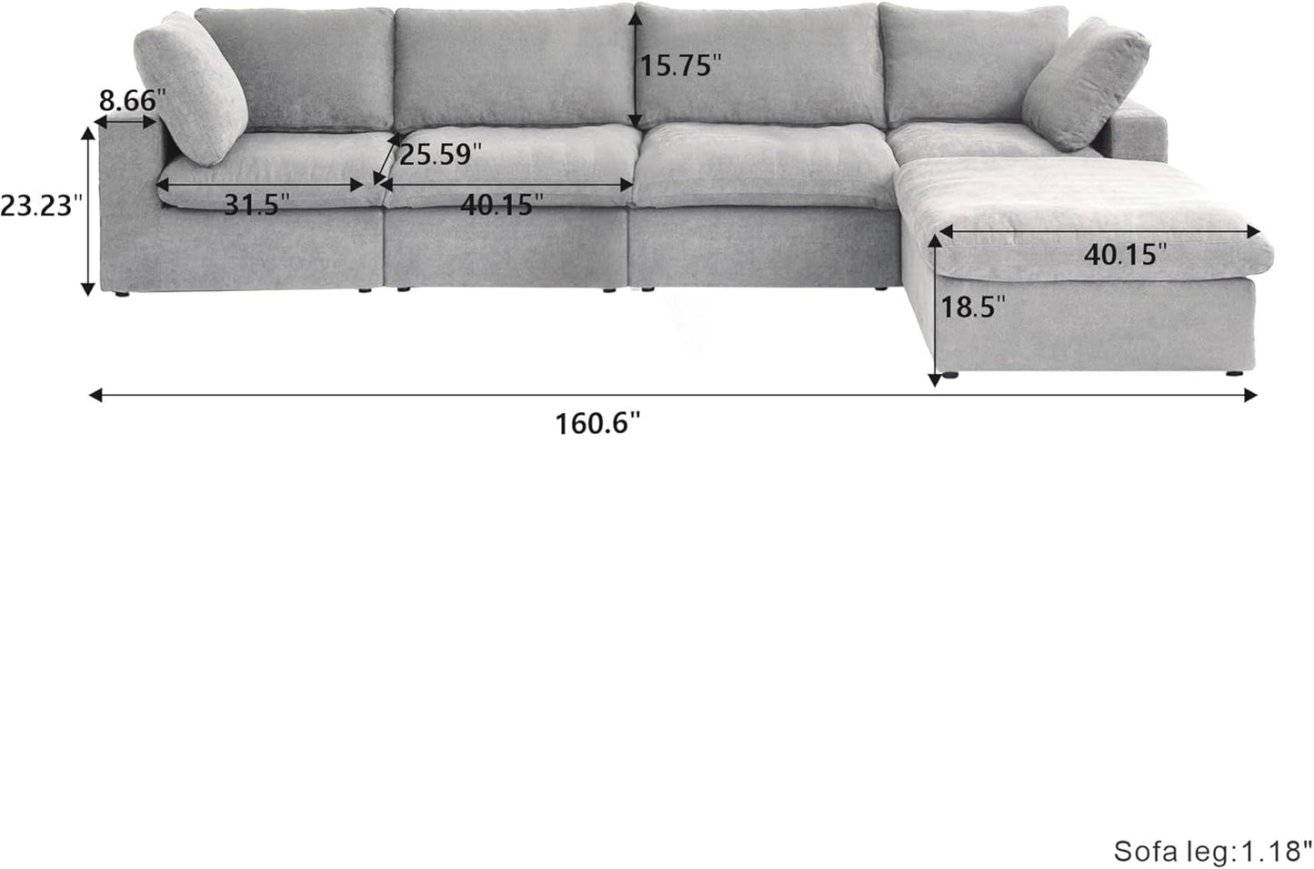 Nuvé® Solace Modular Bouclé Cloud Sofa - Space Grey - 4-Seater Sectional Sofa with Ottoman - Nuvé
