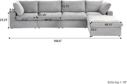 Nuvé® Solace Modular Bouclé Cloud Sofa - Space Grey - 4-Seater Sectional Sofa with Ottoman - Nuvé
