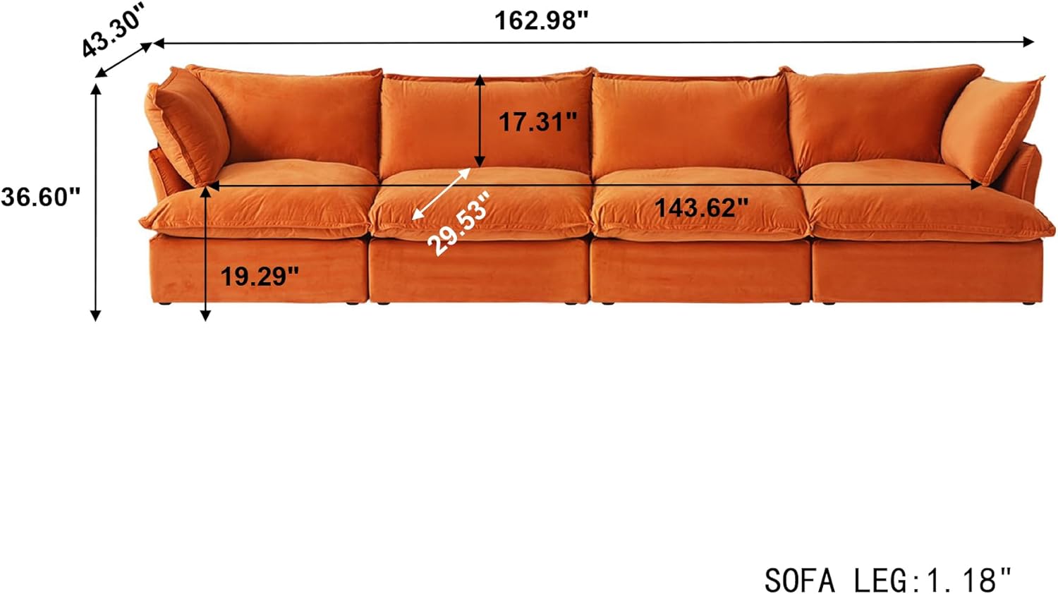 Sabi Modular Boucle Cloud Sofa - Orange - 4-Seater Sofa - Nuvé