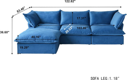 Sabi Modular Boucle Cloud Sofa - Blue - 3-Seater Sectional Sofa with Ottoman - Nuvé