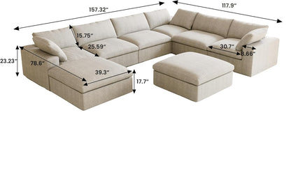 Nuvé® Solace Modular Bouclé Cloud Sofa - Khaki - 7-Seater Corner Chaise - Nuvé