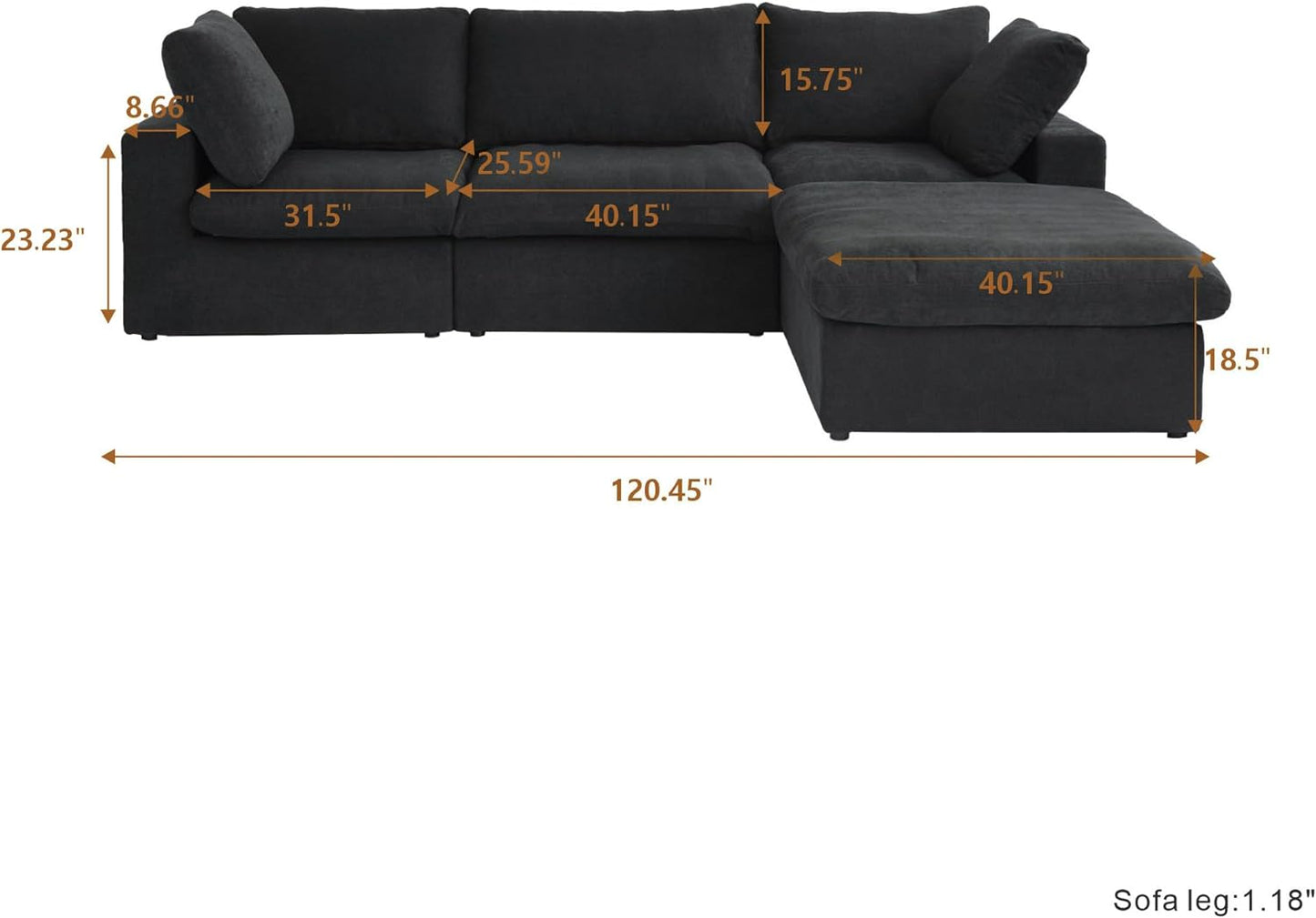 Nuvé® Solace Modular Bouclé Cloud Sofa - Obsidian Black - 3-Seater Sectional Sofa with Ottoman - Nuvé