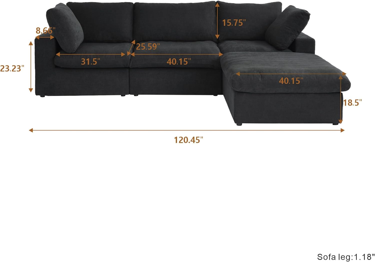 Nuvé® Solace Modular Bouclé Cloud Sofa - Obsidian Black - 3-Seater Sectional Sofa with Ottoman - Nuvé