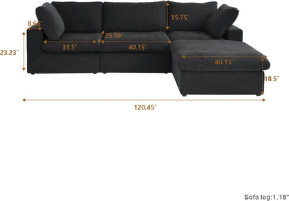Nuvé® Solace Modular Bouclé Cloud Sofa - Obsidian Black - 3-Seater Sectional Sofa with Ottoman - Nuvé
