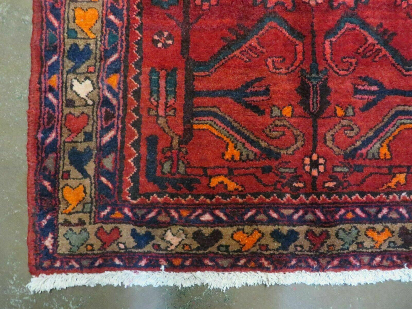 Antique Persian Hamadan Runner 3.4 x 9.7 -  Wool, Red and Navy Blue - Nuvé