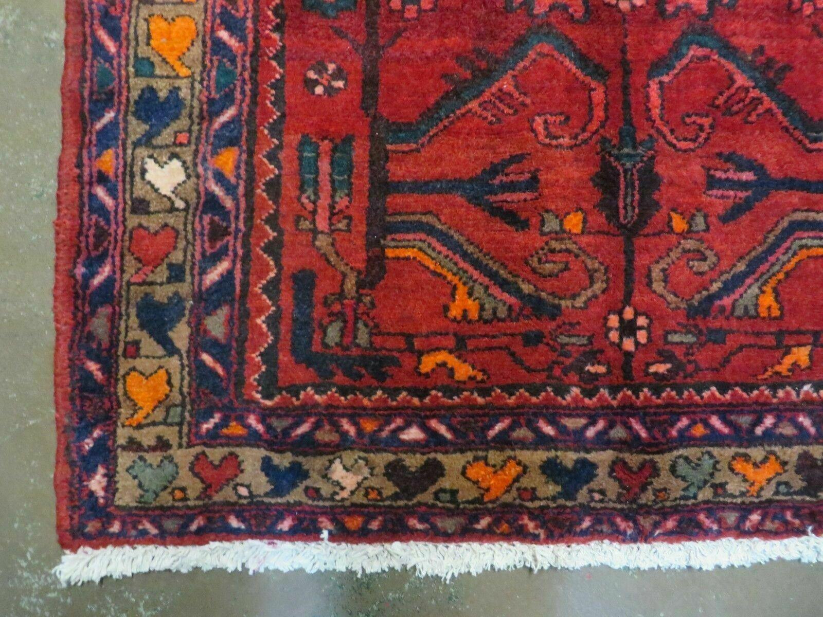Antique Persian Hamadan Runner 3.4 x 9.7 -  Wool, Red and Navy Blue - Nuvé