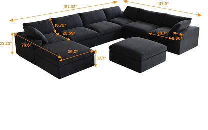 Nuvé® Solace Modular Bouclé Cloud Sofa - Obsidian Black - 7-Seater Corner Chaise - Nuvé