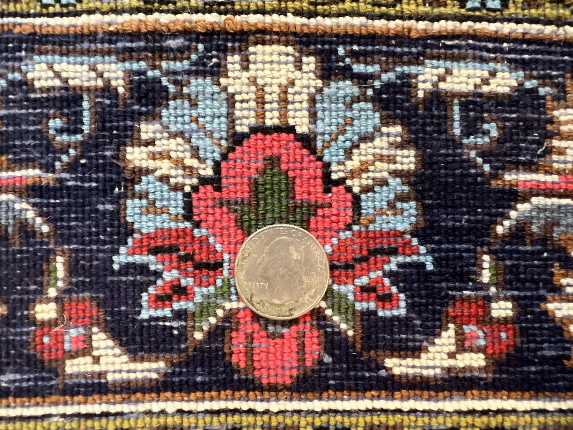 Persian Qum Rug 3x5, Wool with Silk Highlights, Handmade Semi Antique Carpet, Ivory & Navy Blue, Floral Medallion, Finely Hand Knotted - Nuvé