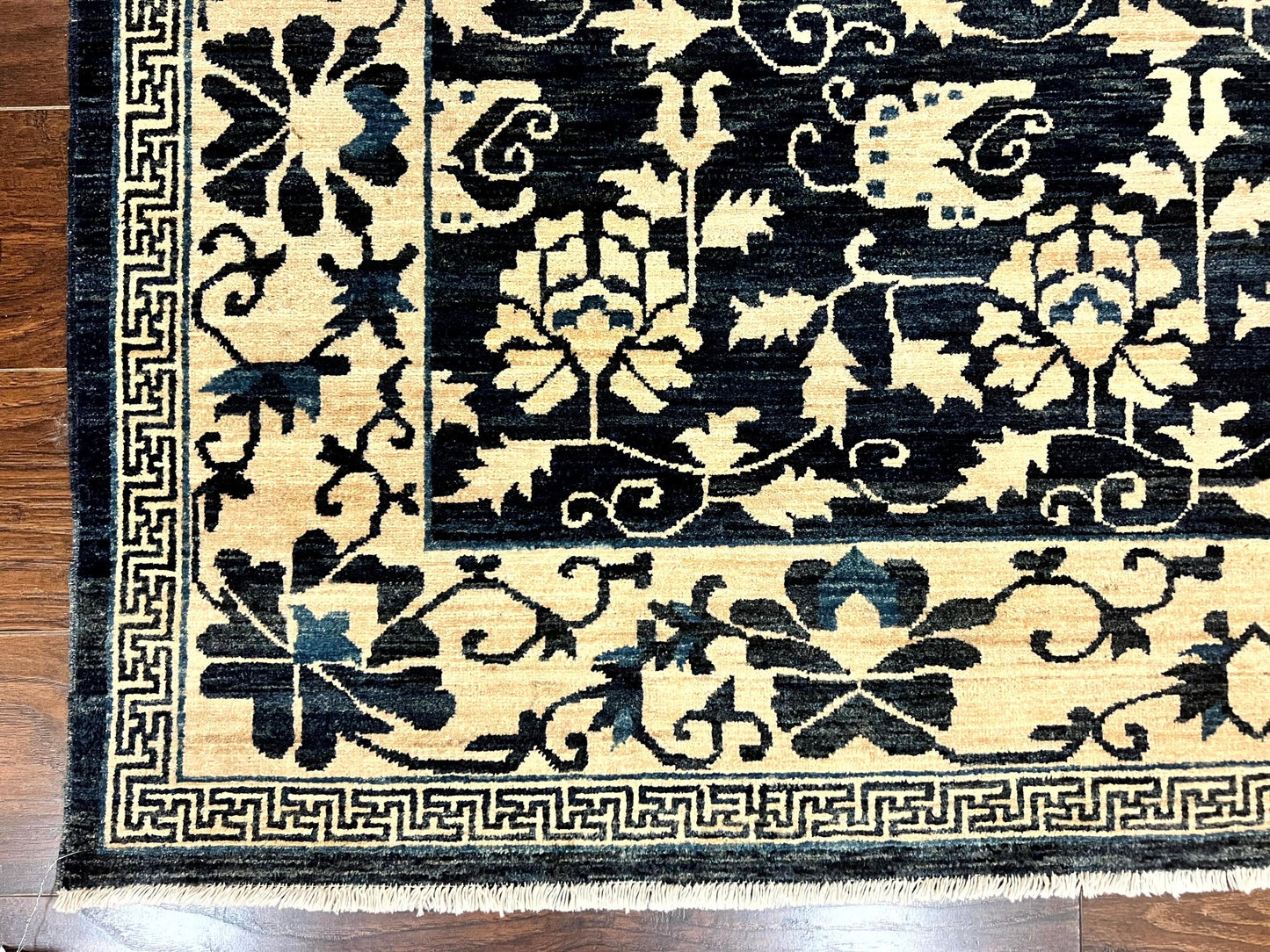 Sino Persian Rug 6x9, Hand Knotted Wool Carpet, Floral Allover, Blue Cream-Tan - Nuvé