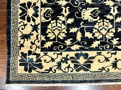 Sino Persian Rug 6x9, Hand Knotted Wool Carpet, Floral Allover, Blue Cream-Tan - Nuvé