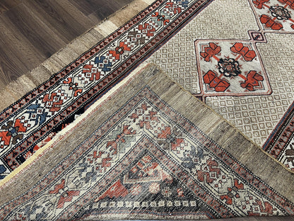 Rare Persian Sarab Tribal Runner Rug 4 x 10, Antique, Geometric Medallions, Camel Hair Runner - Nuvé