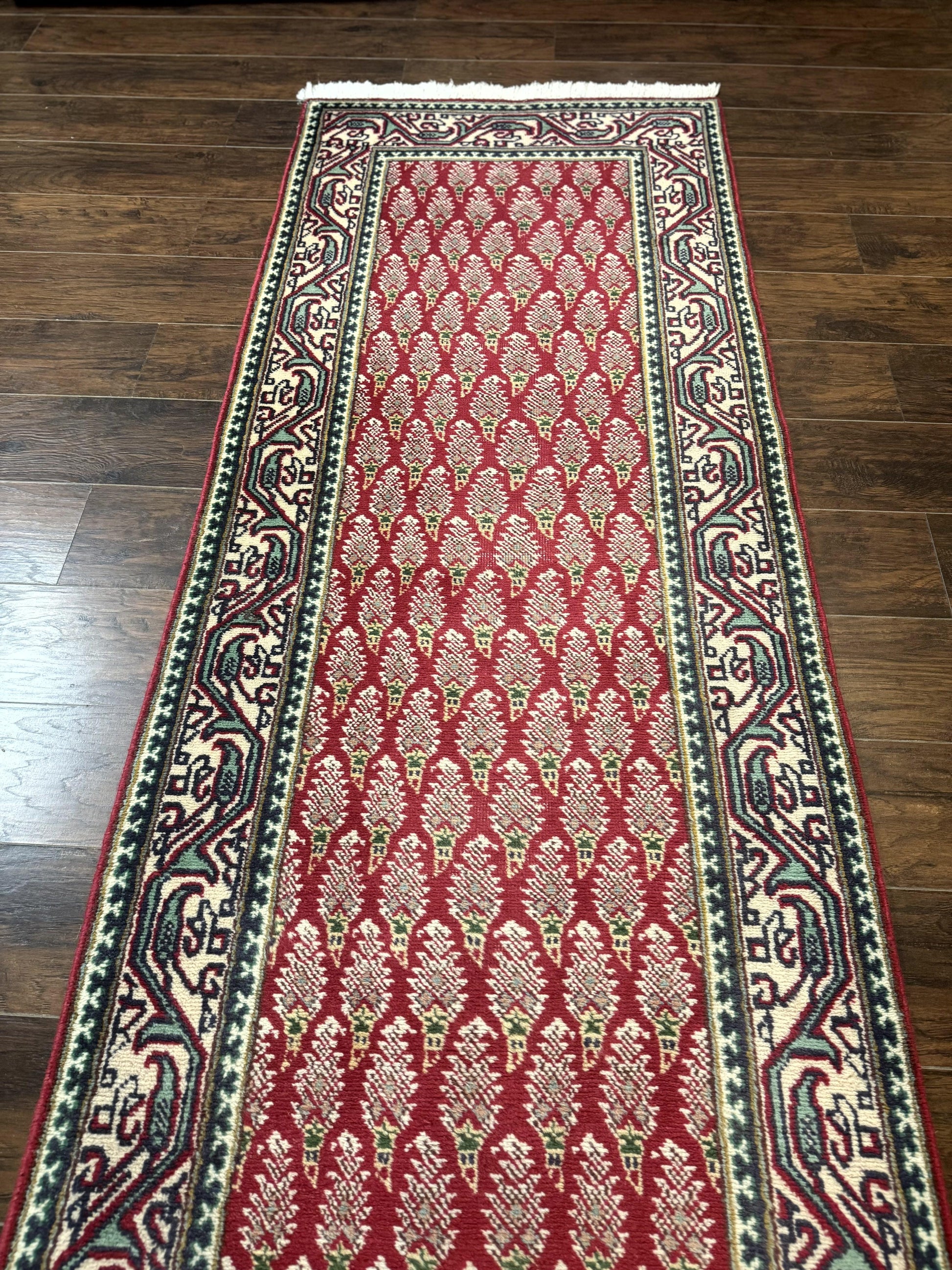 Persian Tabriz Runner Rug 3x16, Paisley Boteh Design, Red and Cream, Rug for Hallway, 16ft Wool Runner - Nuvé