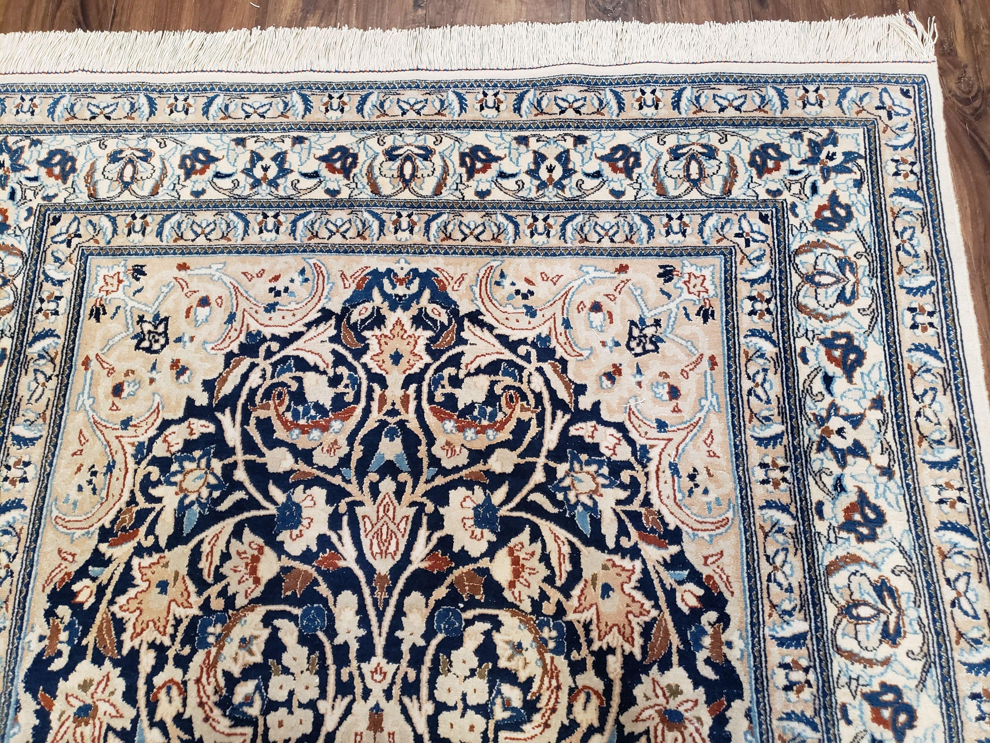 Semi Antique Fine Persian Nain Rug, Ivory & Blue, Wool with Silk Accents, 3'9" x 6'2" - Nuvé