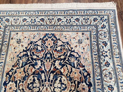Semi Antique Fine Persian Nain Rug, Ivory & Blue, Wool with Silk Accents, 3'9" x 6'2" - Nuvé