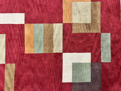 Indo Tibetan Modern Rug 5x8, Abstract Rug 5 x 8 ft, Red Multicolor Wool Handmade Contemporary Area Rug - Nuvé