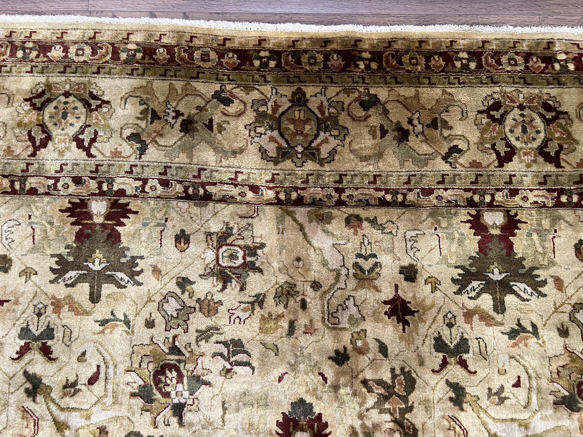 Indian Mahal Rug 8x10, Allover Floral Mahal Oriental Carpet 8 x 10, Handmade Hand Knotted Wool Rug, Indo Persian Area Rug, Tea-Washed Tan - Nuvé