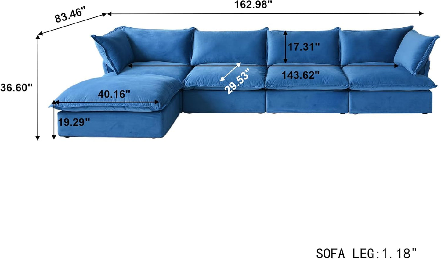 Sabi Modular Boucle Cloud Sofa - Blue - 4-Seater Sectional Sofa with Ottoman - Nuvé
