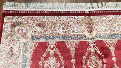 Dark Red Silk Carpet 5.3 x 7.6 ft, 5x8 Silk Rug, New Turkish Silk Carpet, Mint Condition, Beige & Red Area Rug, Bamboo Silk, High Quality - Nuvé