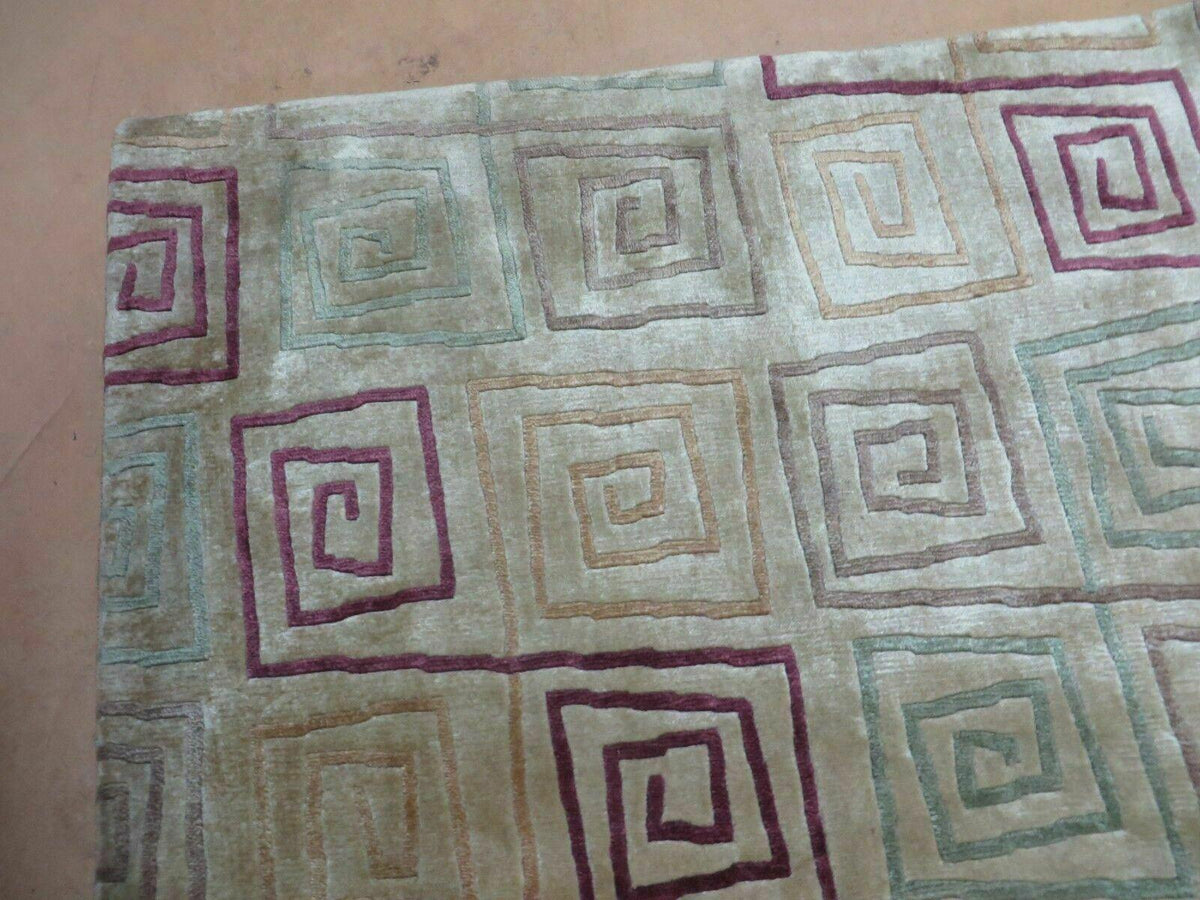 8' X 11' Modern Tibetan Nepal Art Deco Chinese Handmade Wool Silk Rug Abstract