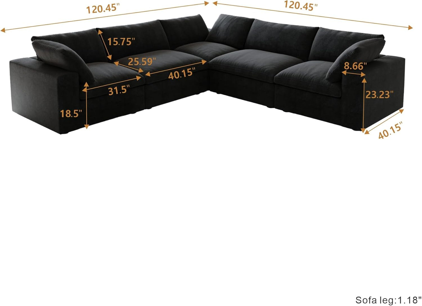 Nuvé® Solace Modular Bouclé Cloud Sofa - Obsidian Black - 5-Seater Corner Sectional (V-Shaped) - Nuvé