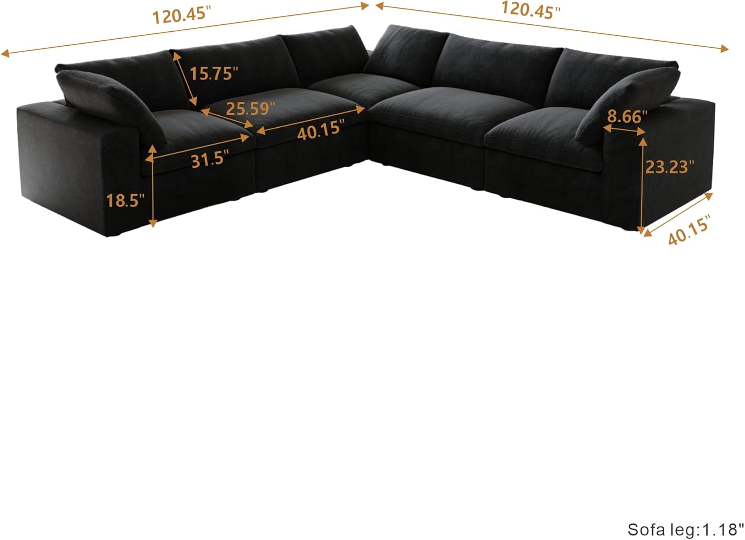 Nuvé® Solace Modular Bouclé Cloud Sofa - Obsidian Black - 5-Seater Corner Sectional (V-Shaped) - Nuvé