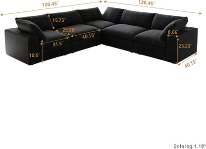 Nuvé® Solace Modular Bouclé Cloud Sofa - Obsidian Black - 5-Seater Corner Sectional (V-Shaped) - Nuvé