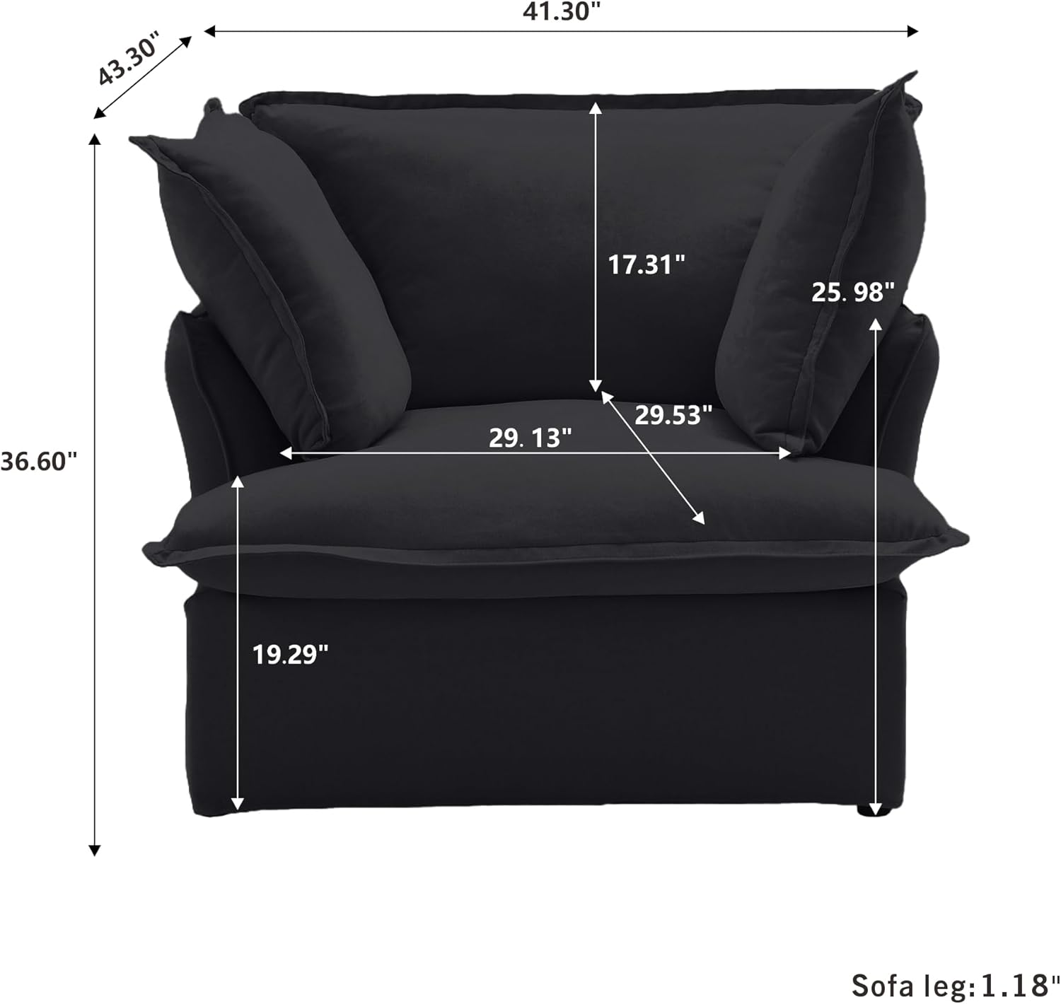 Sabi Modular Boucle Cloud Sofa - Obsidian Black - Single Seater Sofa - Nuvé