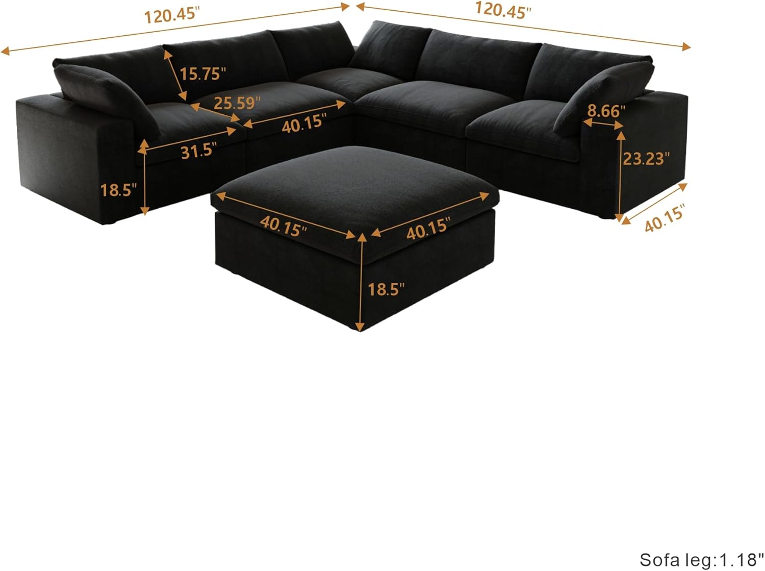 Nuvé® Solace Modular Bouclé Cloud Sofa - Obsidian Black - 5-Seater Corner + Ottoman - Nuvé