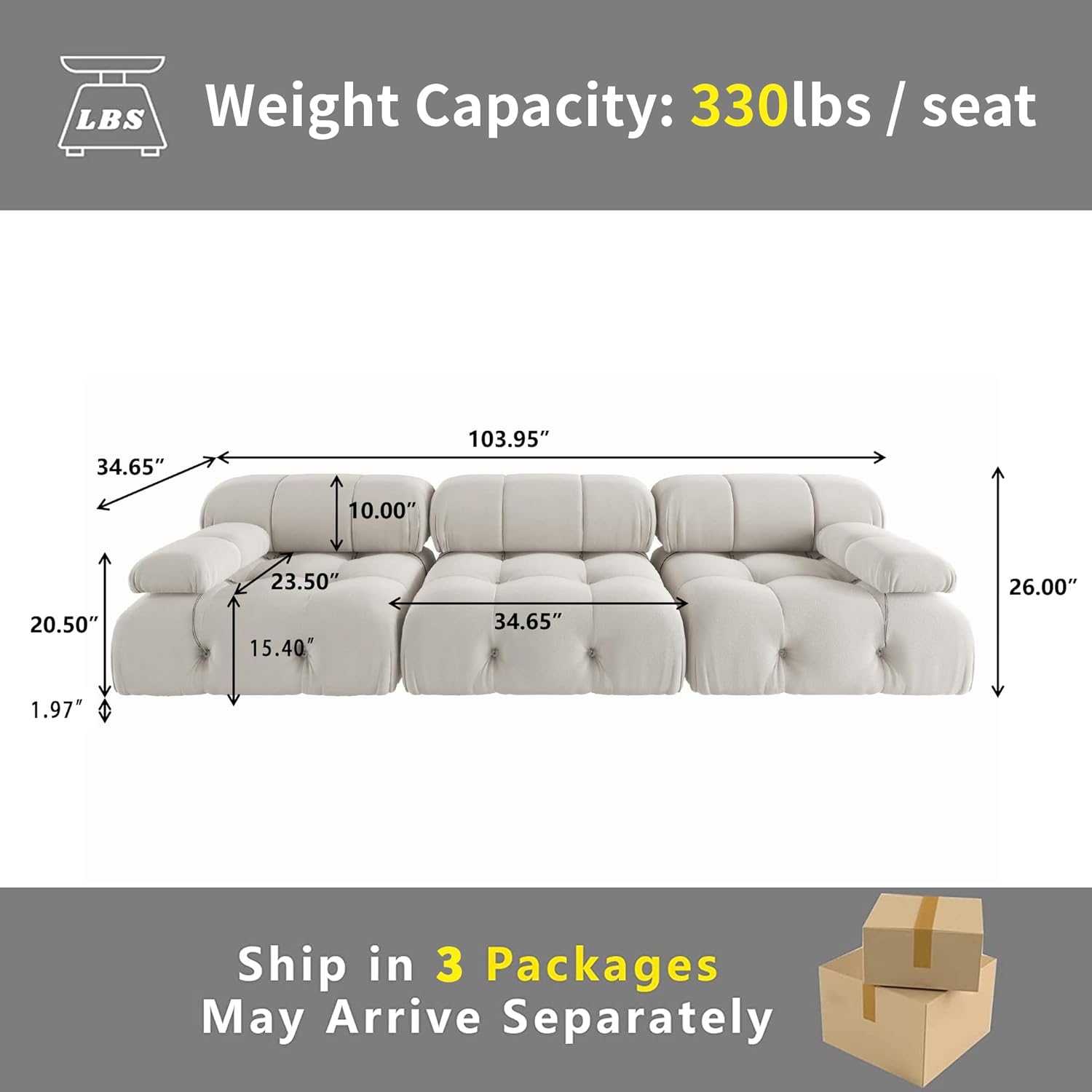 Nuvé® Takumi Velvet Modular Bouclé Cloud Sofa - Beige - 3 Seater Sofa - Nuvé