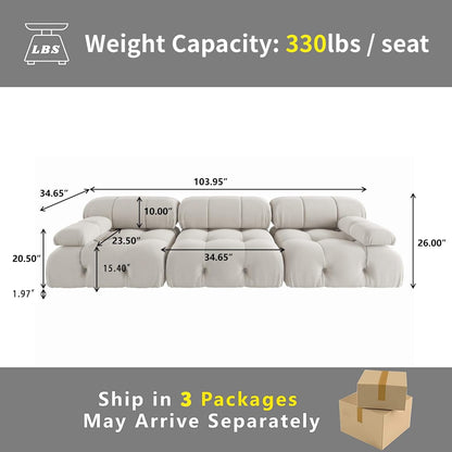 Nuvé® Takumi Velvet Modular Bouclé Cloud Sofa - Beige - 3 Seater Sofa - Nuvé