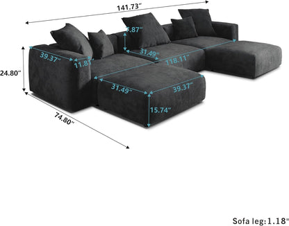 Kanso Corduroy Modular Bouclé Cloud Couch - Black - 3-Seater Sectional Sofa with 2 Ottomans - Nuvé